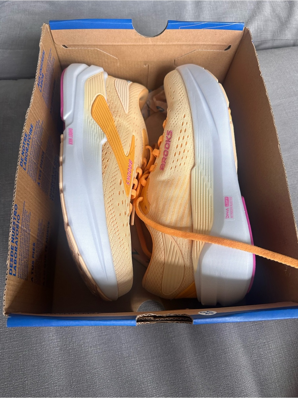 Brooks Women's Yellow Peach Running Shoes with Pink Accents - Ghost Max 3